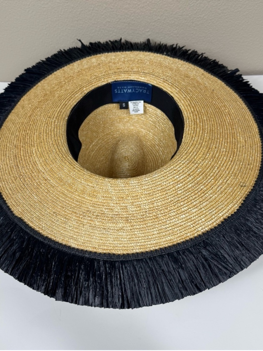 Tracy Watts‎ Positano wide brim fedora Straw Sun Hat fringe Anthropologie - Picture 3 of 6